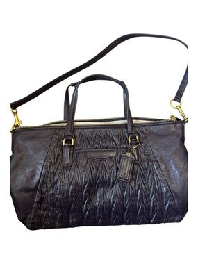 Coach Madison Gathered Leather Satchel handbag navy blue